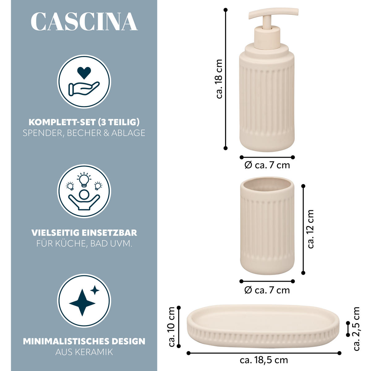 BAD-ACCESSOIRES-SET CASCINA, Soft-Touch, beige - Beige, Keramik (7/18/7cm) - eluno