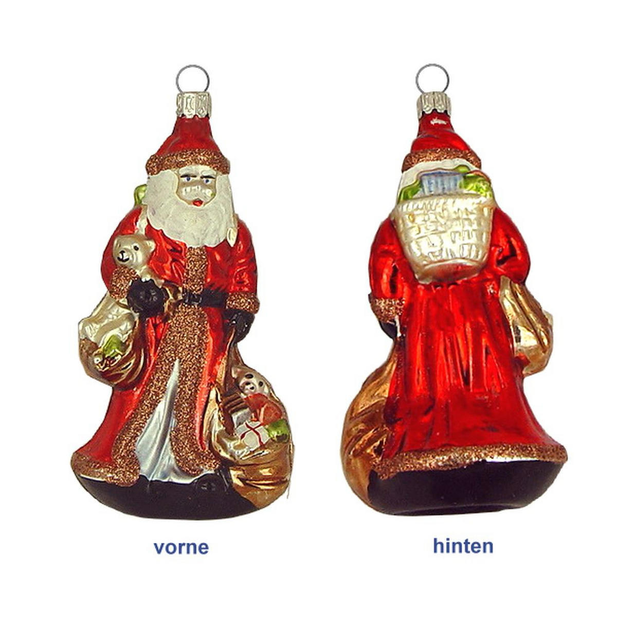 CHRISTBAUMSCHMUCK Weihnachtsmann mit Korb und Säcken Kupferglimmer 13 cm - Multicolor, Metall (0.1/13/0.1cm)