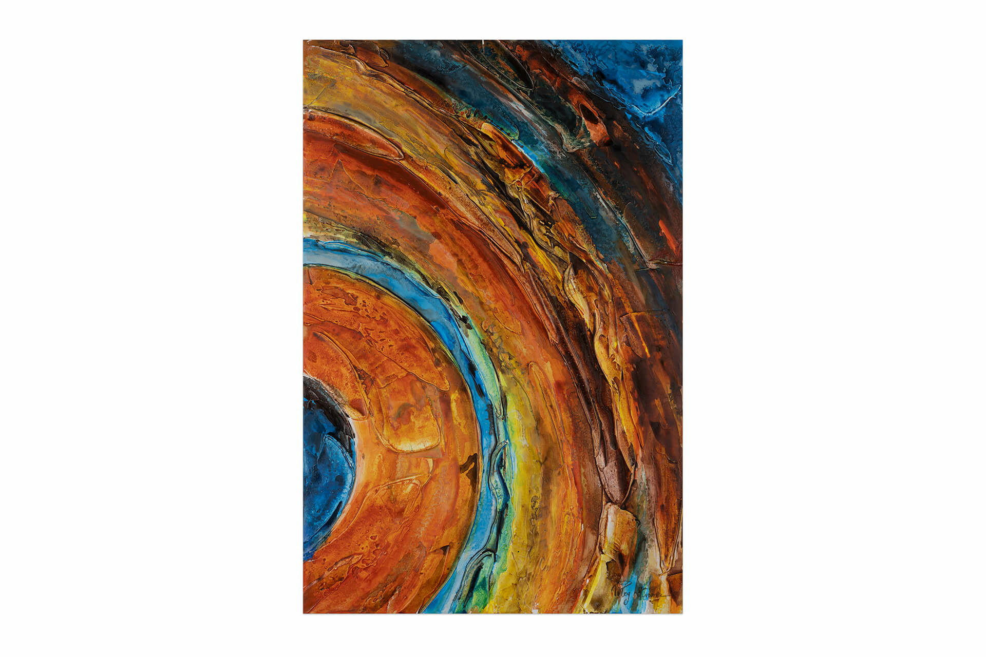 ACRYLBILD HANDGEMALT 60/90 cm - Blau/Kupferfarben, Holz/Textil (1.3/90cm) - KUNSTLOFT