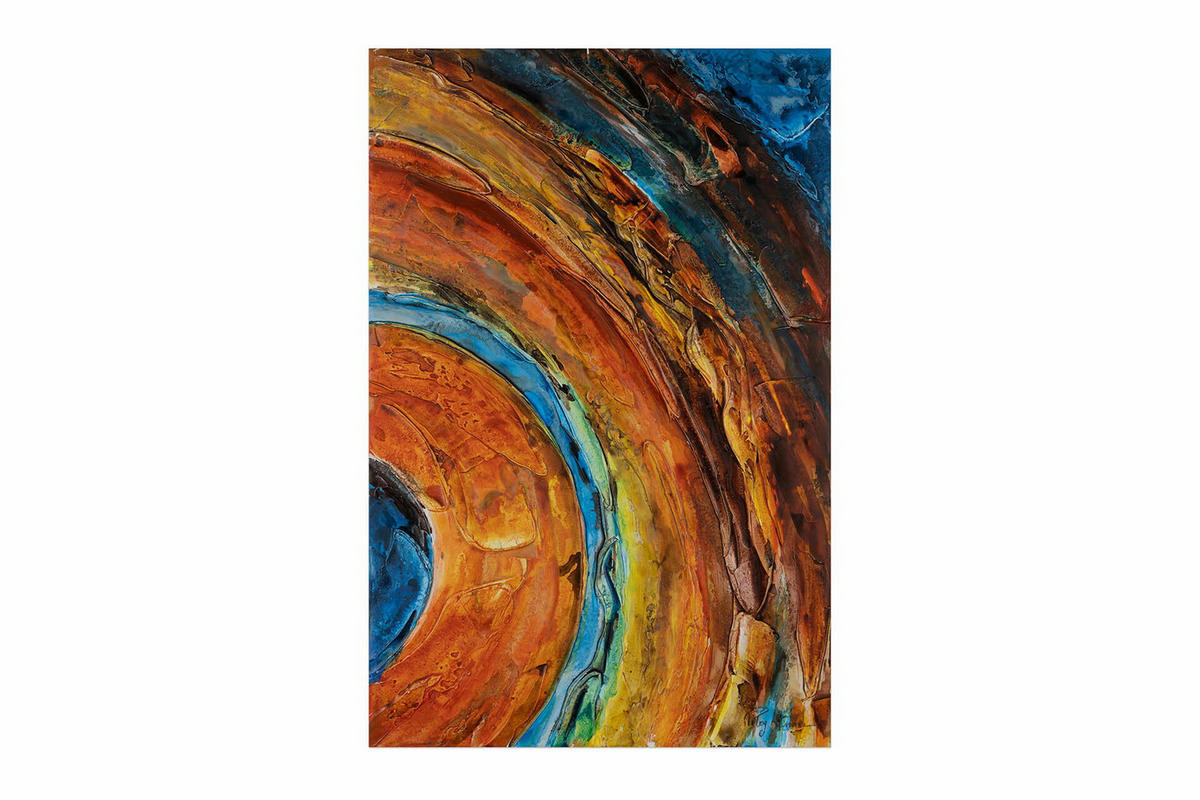 ACRYLBILD HANDGEMALT 60/90 cm - Blau/Kupferfarben, Holz/Textil (1.3/90cm) - KUNSTLOFT