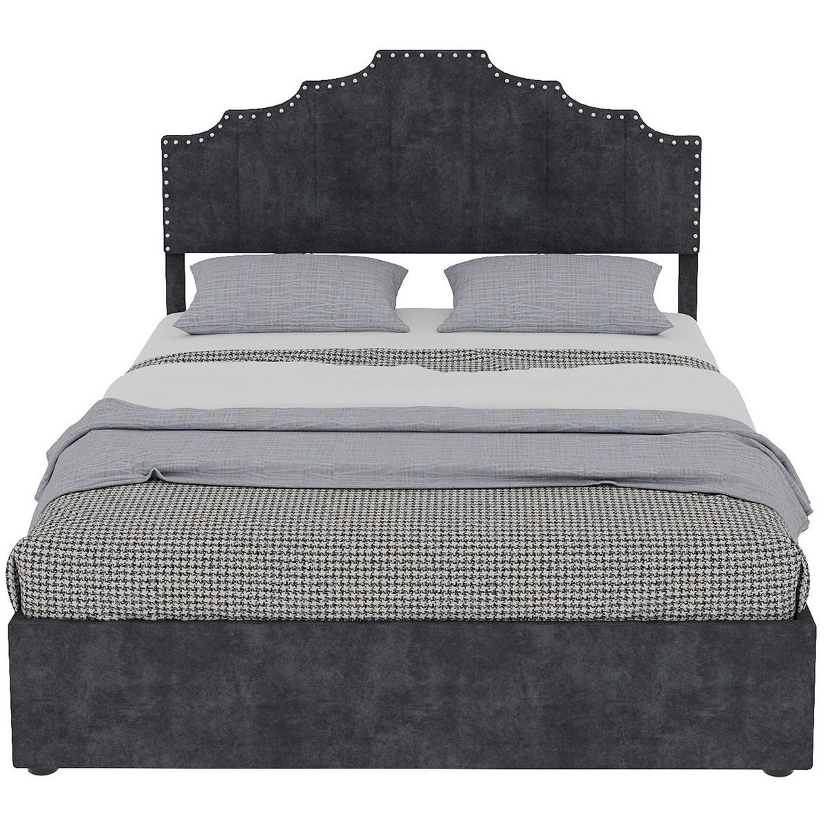 POLSTERBETT 160/200 cm grau aus Stoff und Metall mit Stauraum - Grau, Textil (160/200cm) - OKWISH
