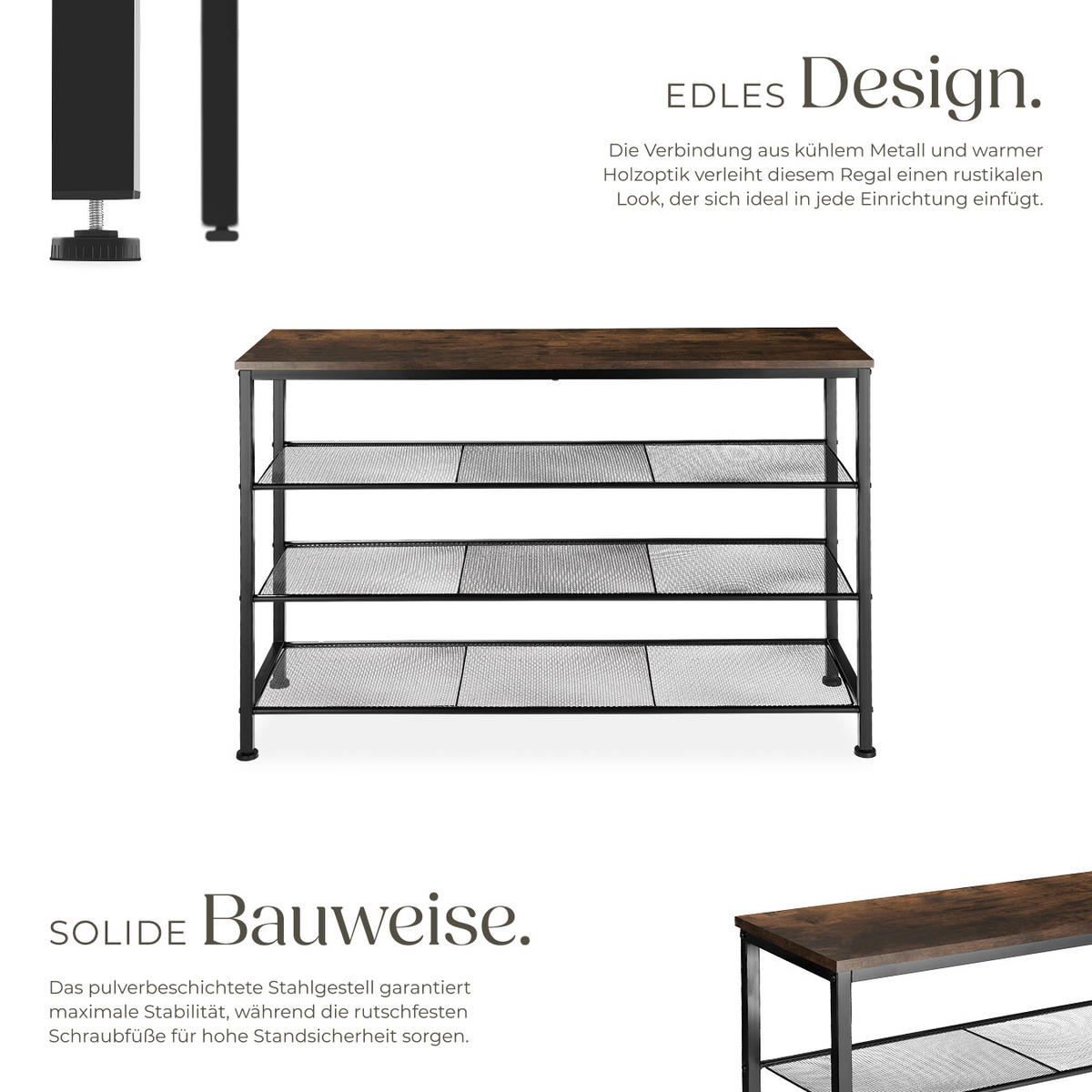 SCHUHREGAL Portsmouth,100 x 30,5 x 72,5 cm,Industrial Holz dunkel, rustikal - Rostfarben, Metall (30.5/72.5/100cm) - tectake