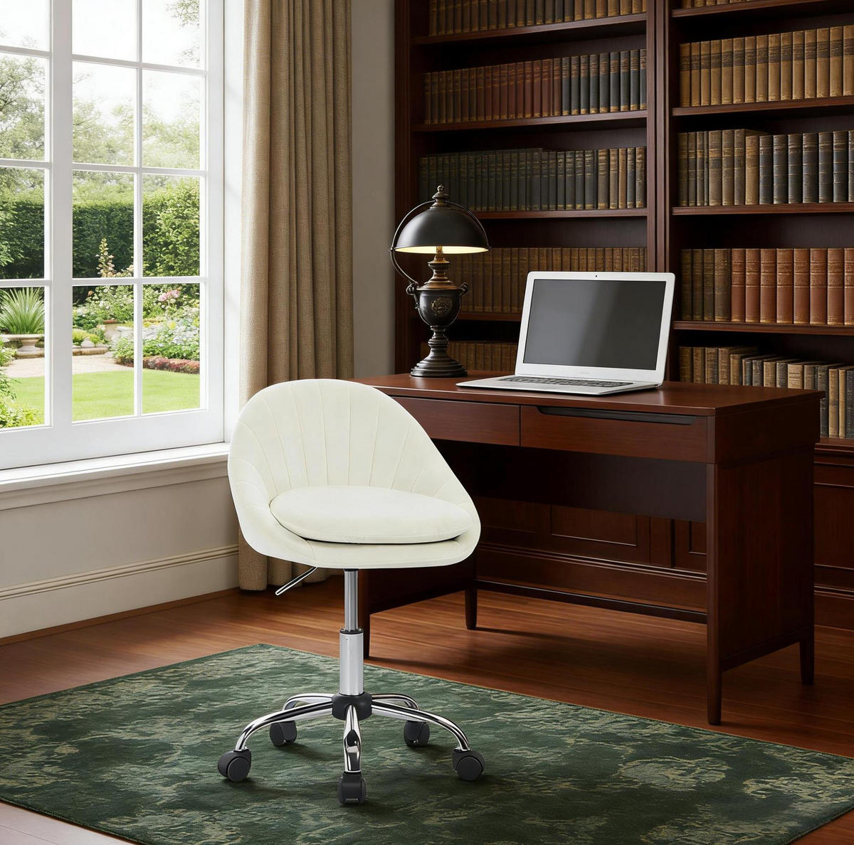 BÜROSTUHL in Beige 52x47,5x82 cm mit Samtbezug, höhenverstellbar und drehbar - Beige, Metall (47.5/82/52cm) - IVMEU