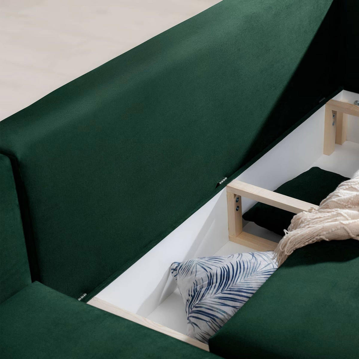 ECKSOFA mit Schlaffunktion und Bettkasten, Loco-Stoff - Dunkelgrün/Schwarz, Textil/Metall (289/190cm) - Eltap