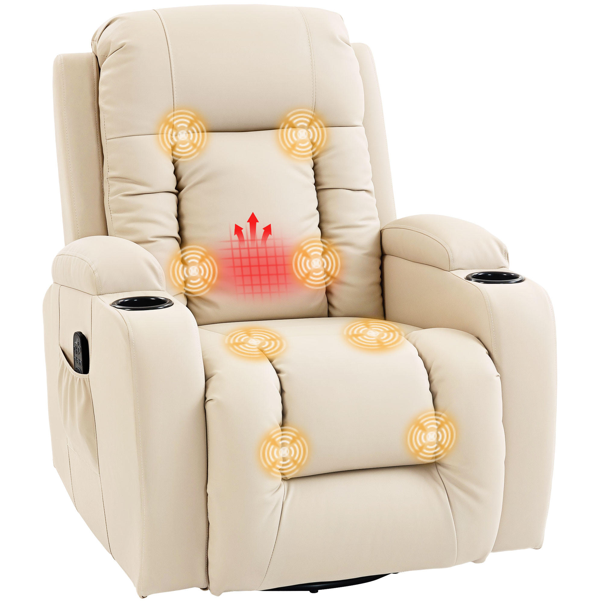 MASSAGESESSEL DE-15444 8 Massagepunkte mit Heizung und 360° Drehung Creme - Creme, Leder (82/103/99cm) - ComfortXL