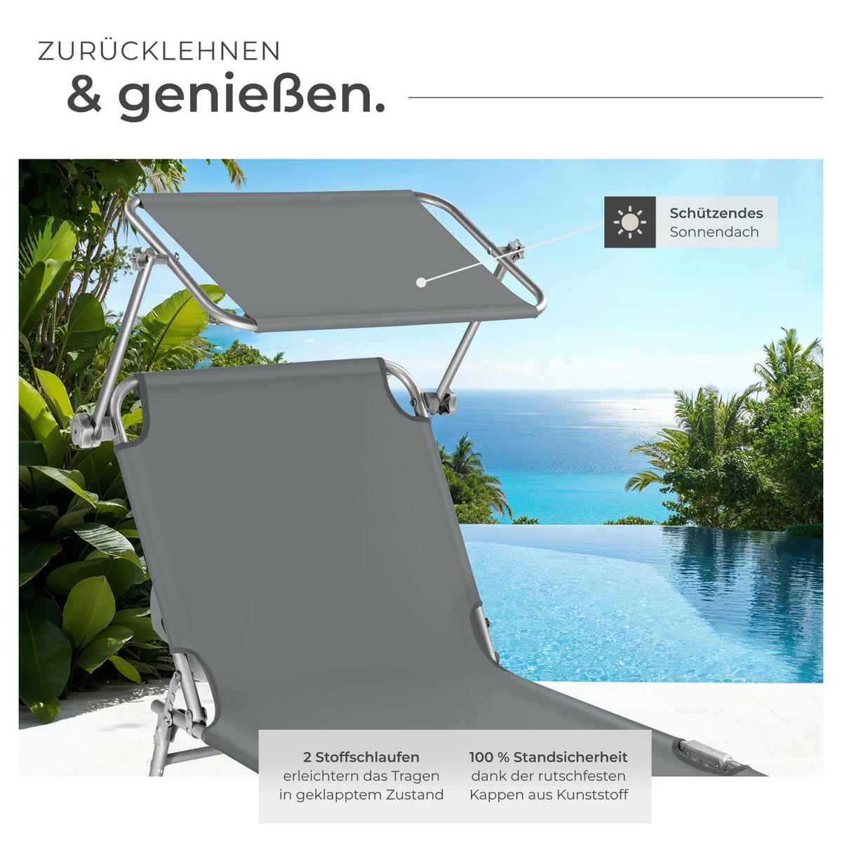GARTENLIEGE 2er Set, 190 x 68 x 28 cm,grau - Grau, Kunststoff (68/28/190cm) - tectake