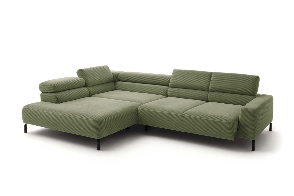 ECKSOFA MIT MOTORISCHEM SITZVORZUG DELIA Grün Cord - Schwarz/Grün, Textil/Metall (312/219cm) - KAWOLA