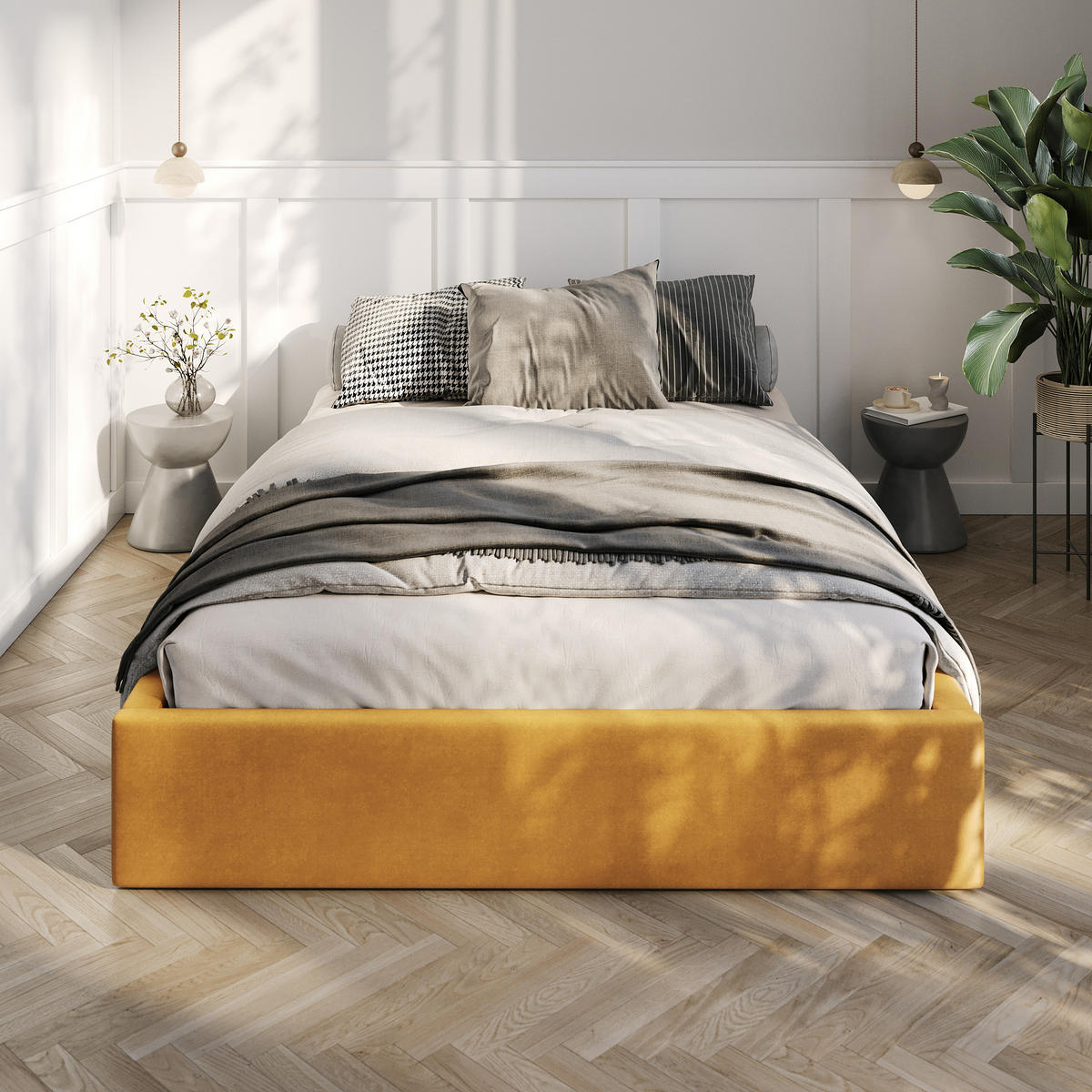 POLSTERBETT 140x200cm Bett mit Stauraum Lattenrost Gelb - Gelb, Holz/Holzwerkstoff (140/200cm) - Muralo