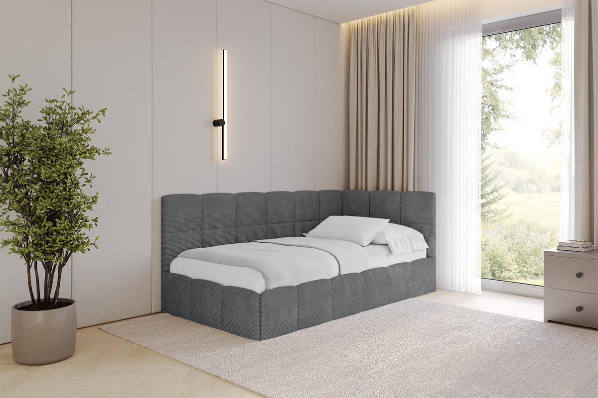 EINZELBETT Jugendbett mit Bettkasten Links, ohne Matratze - LIVY 90x200 Dunkelgrau - Graphitfarben, Holzwerkstoff/Textil (90/200cm) - ALTDECOR