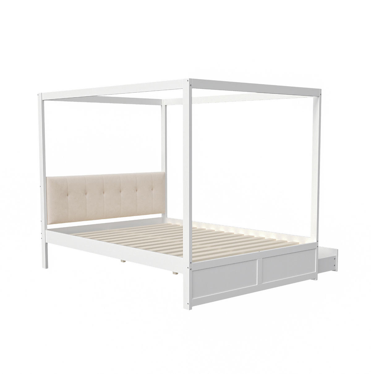 HIMMELBETT 140/200 cm weiß mit großen Schubladen und gepolsterter Rückenlehne - Weiß, Holz (140/200cm) - OKWISH