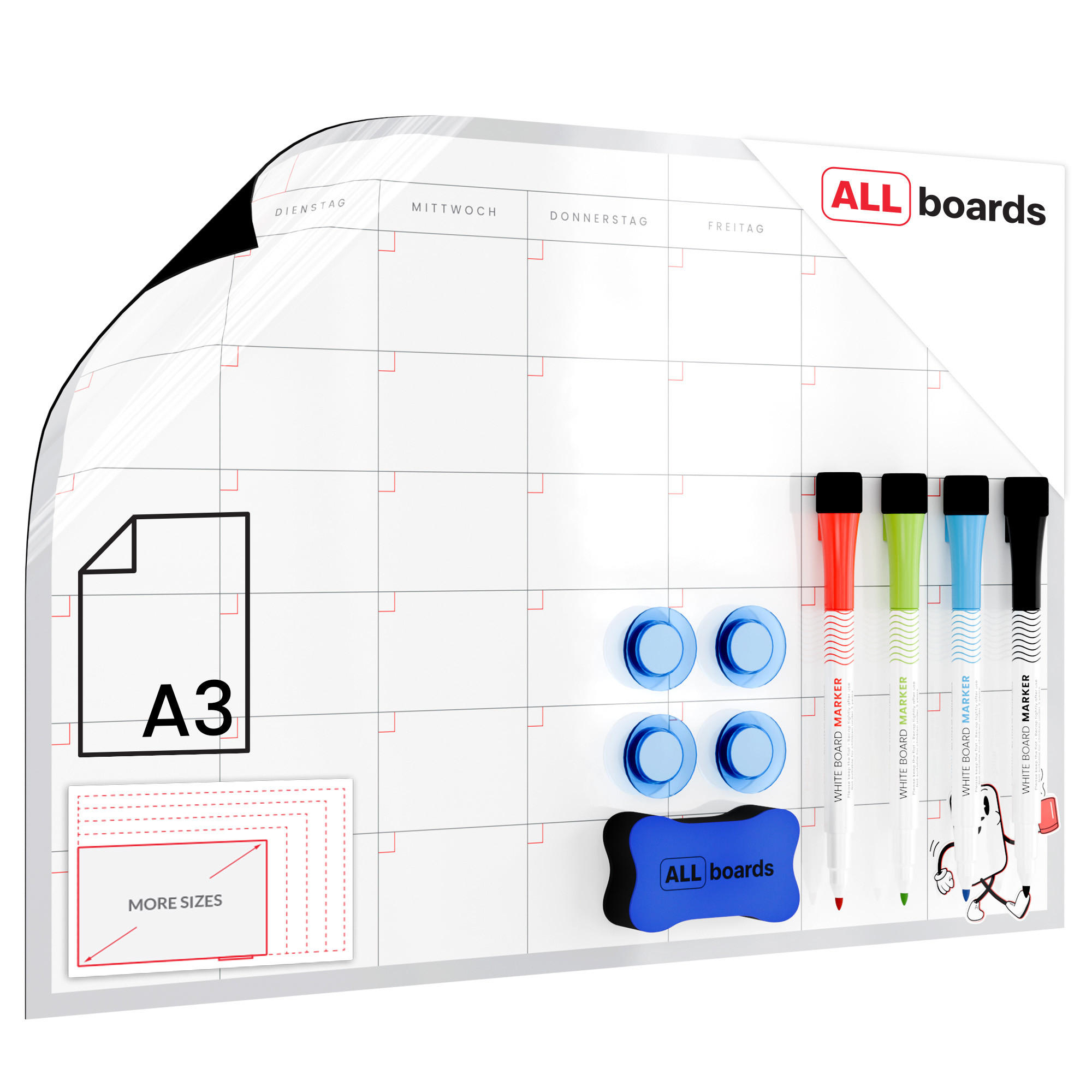 MONATSPLANER DE Sprachversion für Kühlschrank A3 - magnetisch - Weiß, Metall (42/29.7/0.3cm) - ALLboards