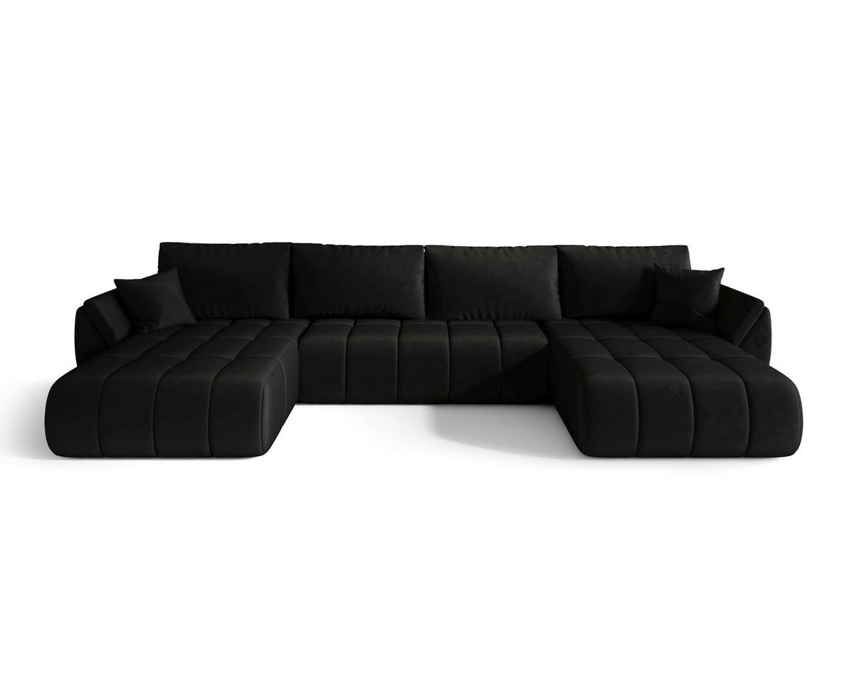 WOHNLANDSCHAFT SYDNEY PREMIUM U-Form schwarz Velours Monolith 97 - Schlaffunktion, Bettkasten - Schwarz, Textil (385/85/175cm) - Cornero