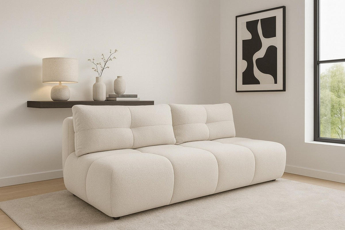 SCHLAFSOFA MILA, Sofa mit Schlaffunktion und Bettkasten, Farbe: Weiß, Bouclé-Stoff - Weiß, Textil (214/89/104cm) - Sepro Meble