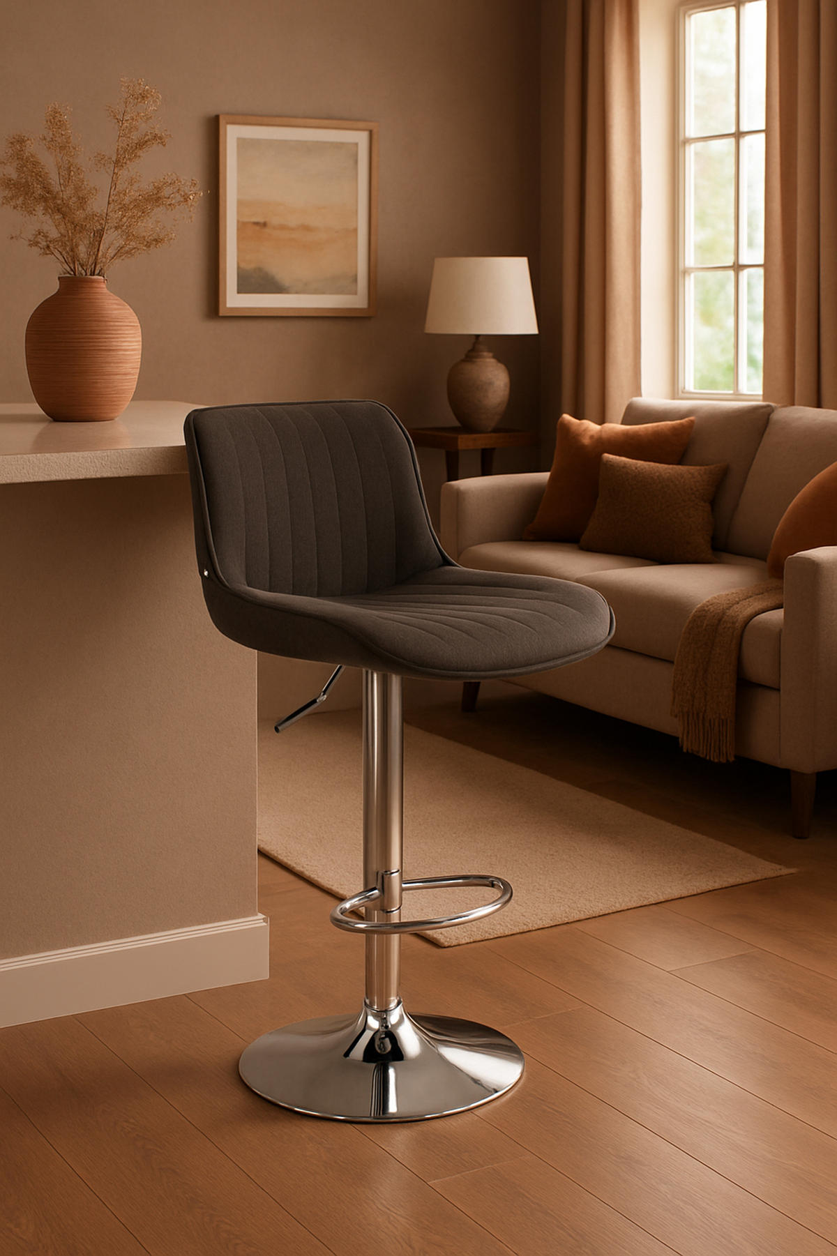 BARHOCKER Lento Gestell Metall in Chromoptik Stoff Dunkelgrau - Chromfarben/Grau, Textil/Metall (50/108/50cm) - TPFLiving