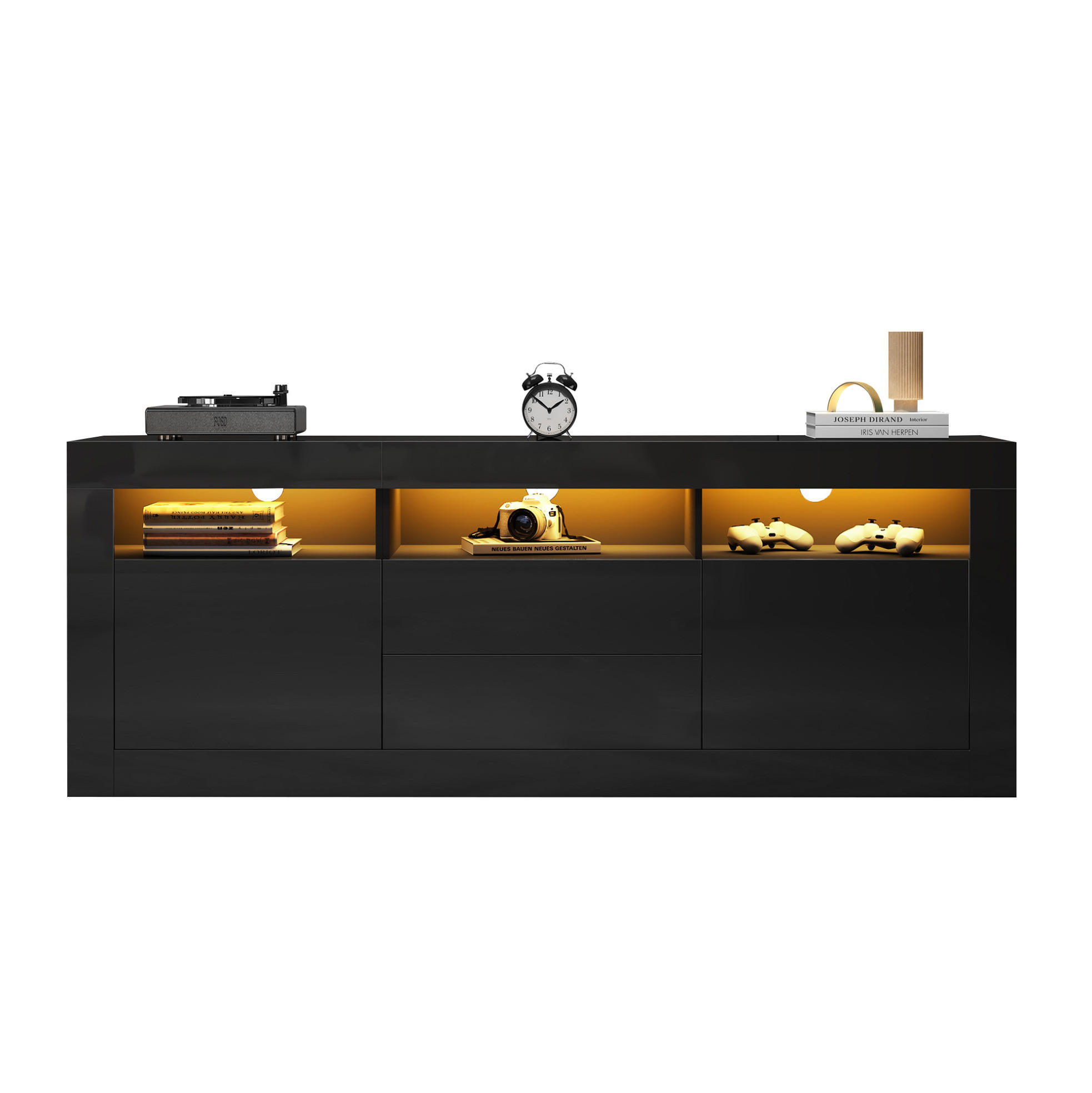 LOWBOARD 160/35/60 cm aus Spanplatte mit LED-Beleuchtung Schwarz - Schwarz, Holzwerkstoff (160/60/35cm) - Modenvie