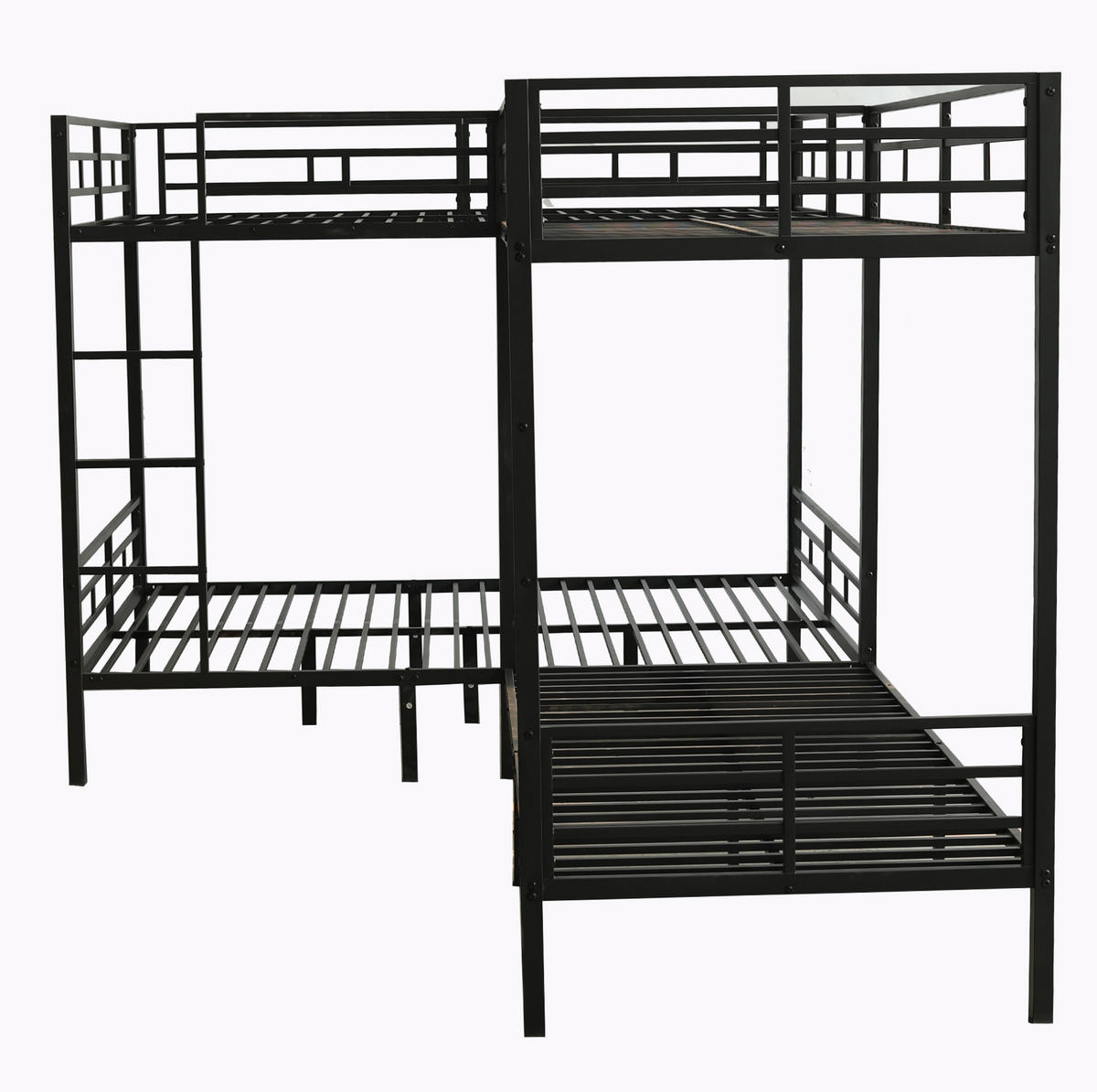 ETAGENBETT 90/200 cm & 140/200 cm in Schwarz mit Dreistufiger Leiter und Lattenrost - Schwarz, Metall (90/200cm) - CHICFURN