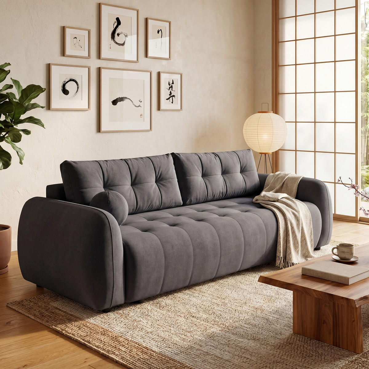 SOFA ARNIS mit Schlaffunktion, Anthrazit - Anthrazit, Textil (252/70/105cm) - Fedve