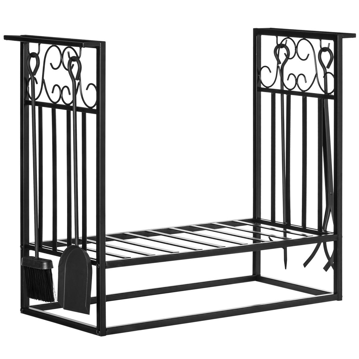 KAMINHOLZSTÄNDER, Stahl, Schwarz - Schwarz, Metall (30/60/75cm) - HOMCOM