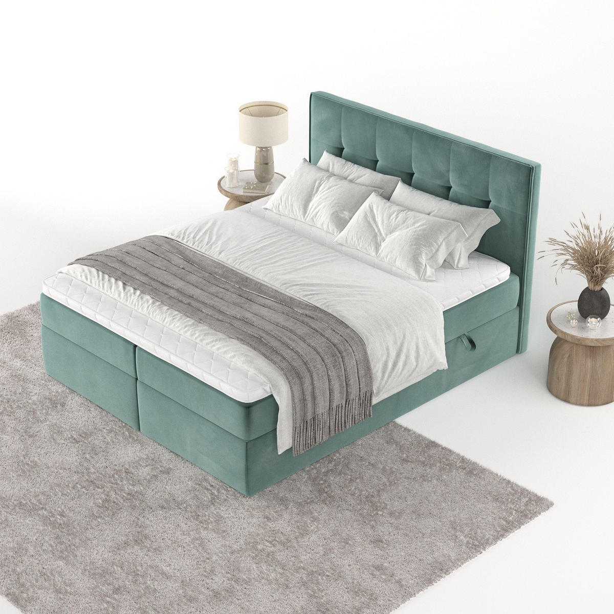 BOXBETT Mireo 140/200 cm Türkis im Kronos Stoff - Türkis/Schwarz, Holz/Holzwerkstoff (140/200cm) - AltaBeds