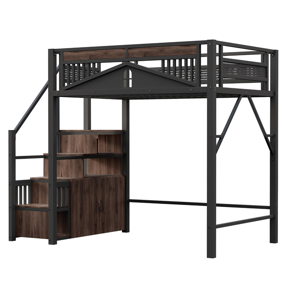 HOCHBETT 140/200 cm Schwarz aus Metall und Holz mit Stauraum - Schwarz, Metall (140/200cm) - OKMYHOME