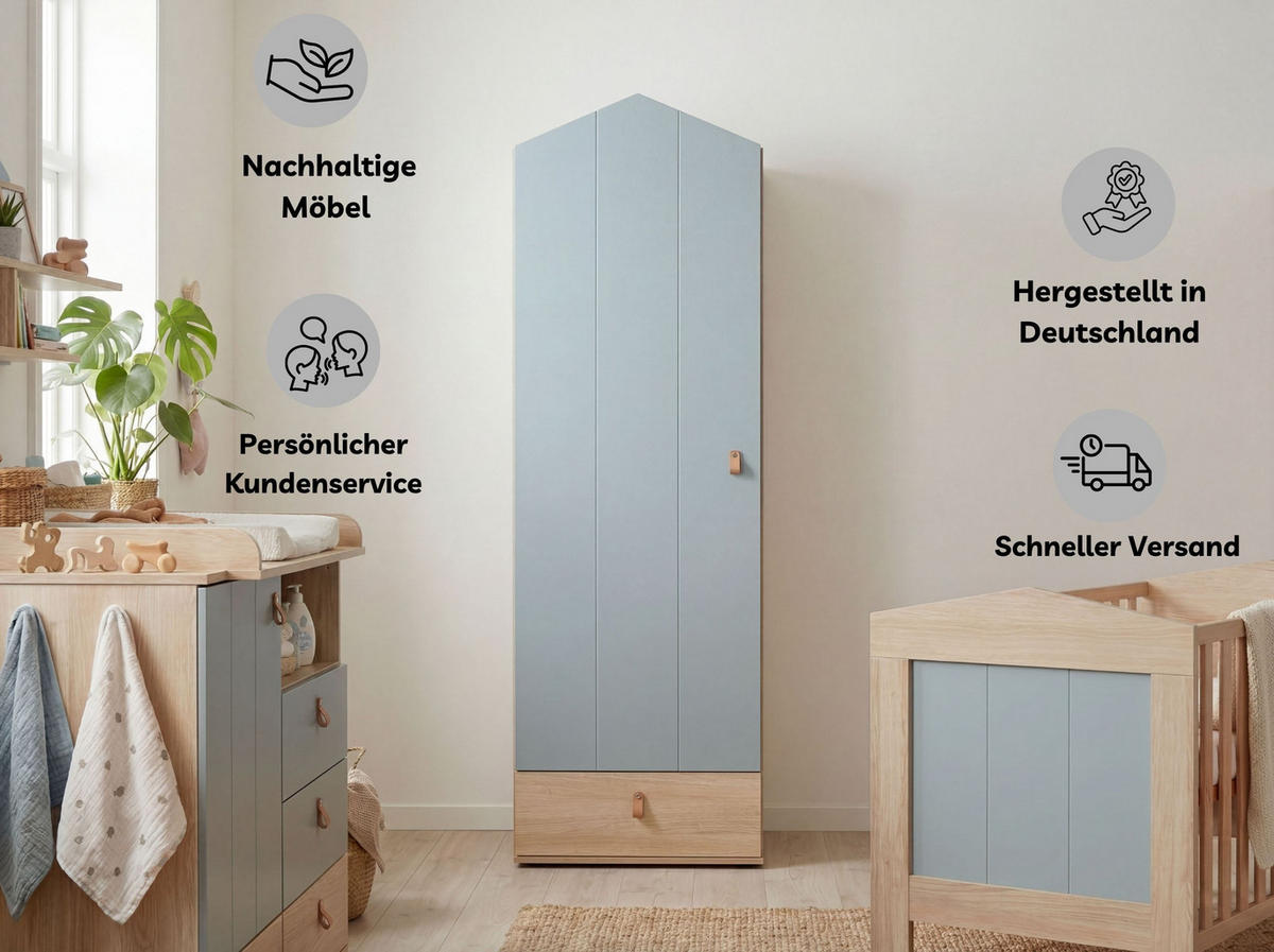 KLEIDERSCHRANK Roofy 1-türig - Salbeigrün/Eichefarben, Leder/Holzwerkstoff (56/200/51cm) - arthur berndt