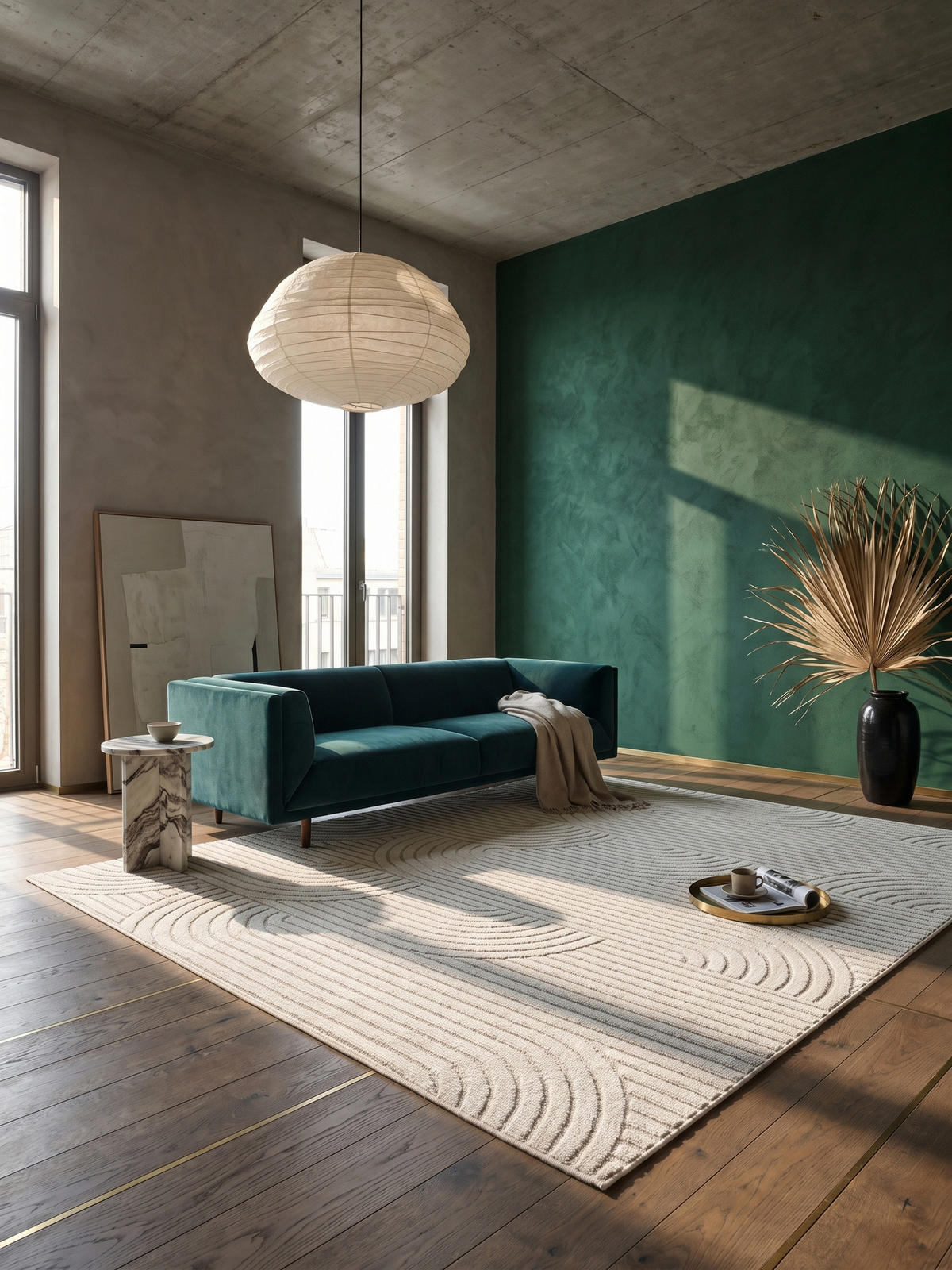 TEPPICH Flachgewebe LANGAU in Creme, mit geometrischen Bögen, 240 x 340 cm - Beige, Textil (340/240cm) - KADIMA DESIGN