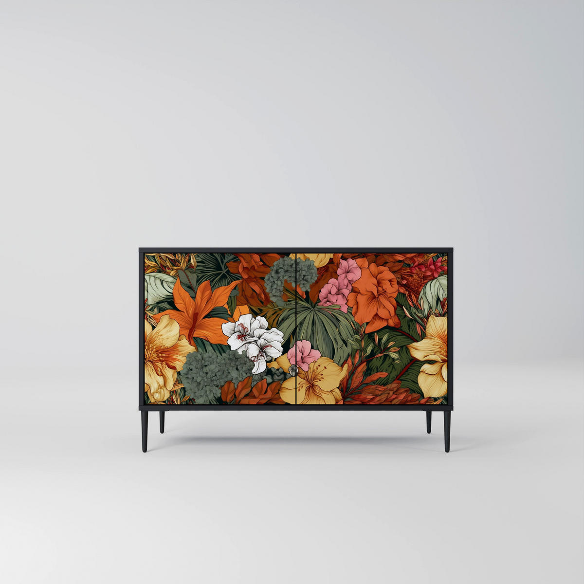 SIDEBOARD RADIANT FLORA, Eicheneffekt, 111x42x77,5 cm, 2 Türen - Eichefarben/Buchefarben, Holzwerkstoff/Buchenholz (111/77.5/42cm) - SpaceRebels