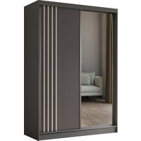 SCHWEBETÜRENSCHRANK Neli 150 cm mit Lamellen und Spiegel 2-türig, grau, grau, Lamelle weiß - Weiß/Grau, Kunststoff (150/216/61cm) - Margaret Hadas24