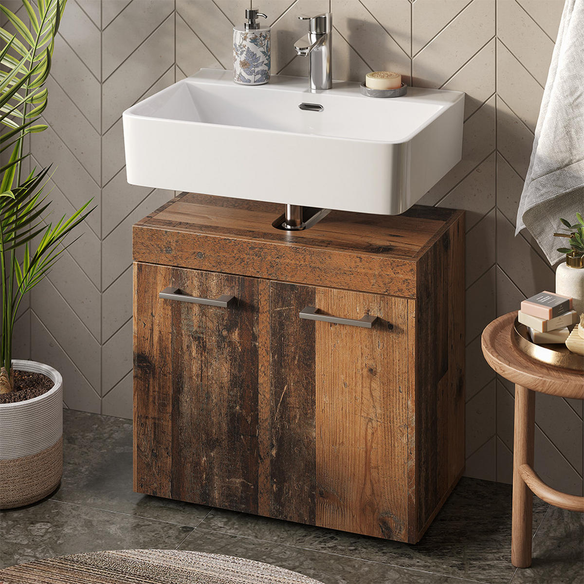 WASCHBECKENUNTERSCHRANK Luna Oldstyle 60 x 56 cm - Braun, Holzwerkstoff (60/56/34cm) - Vicco