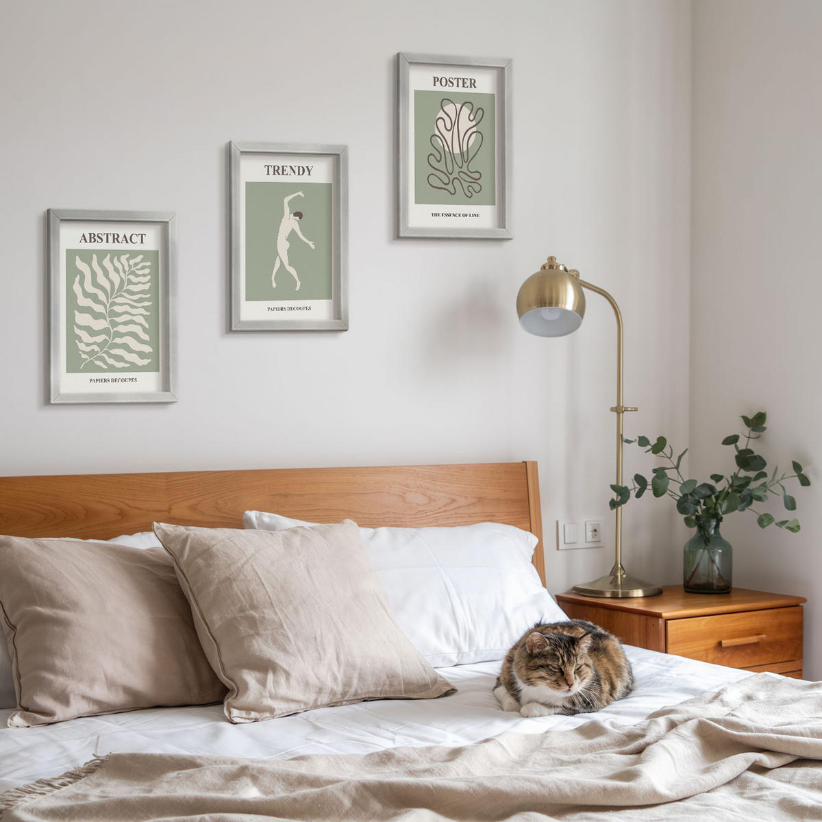 BILDER SET 3er Set - 20x30 cm Silberner Rahmen - Matisses grüne Pflanzenmuster - Silberfarben, Kunststoff (20/30cm) - TULUP