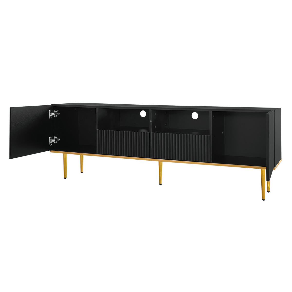 TV-SCHRANK 165/36/55 cm schwarz Akazie mit goldenen Füßen und grifflosen Türen - Schwarz, Holzwerkstoff (165/55/36cm) - OKWISH