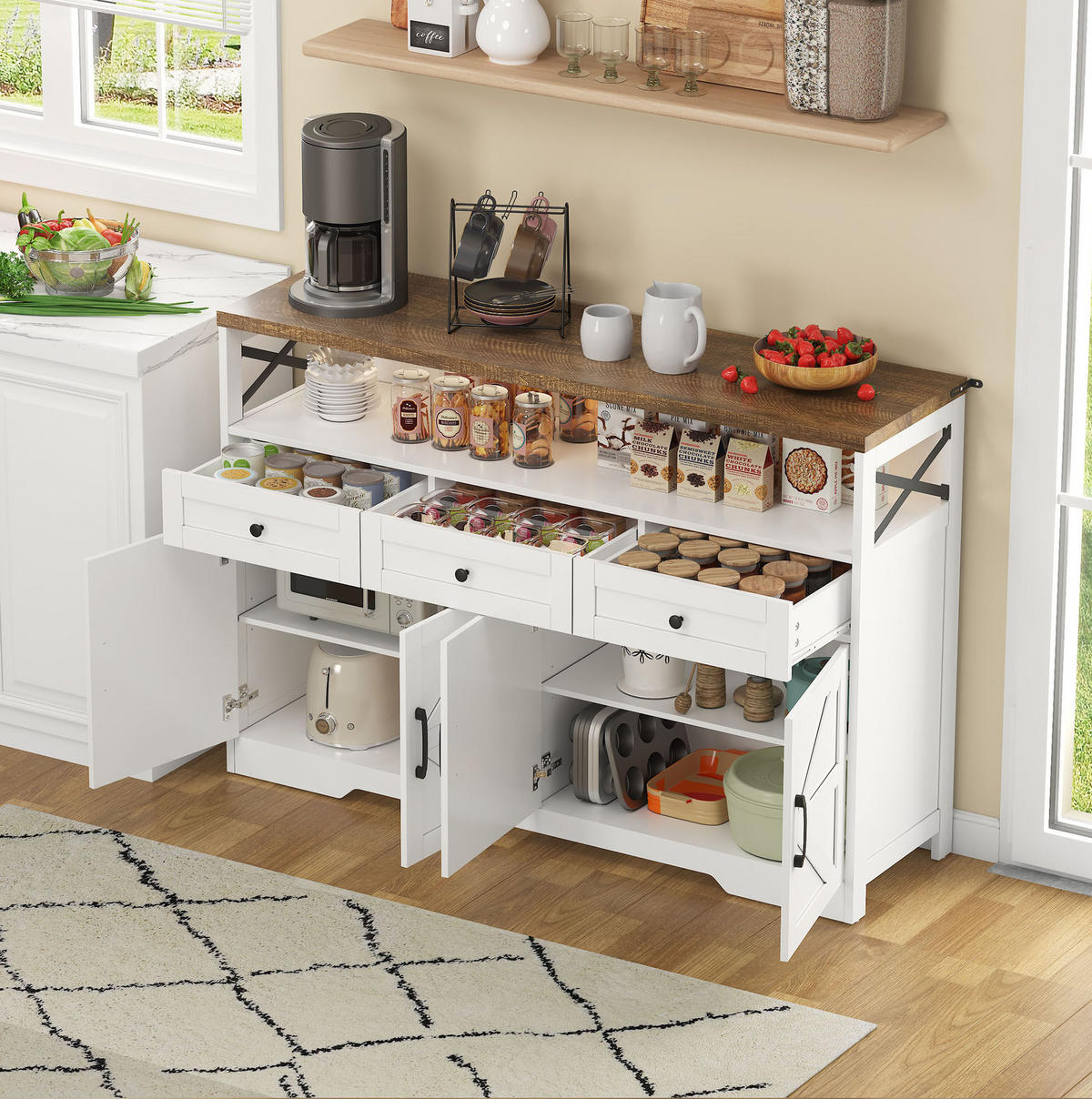 SIDEBOARD 140/35/95 cm mit 2 Türen, 3 Schubladen & offenem Fach - Braun, Holzwerkstoff (140/95/35cm) - BEAOK