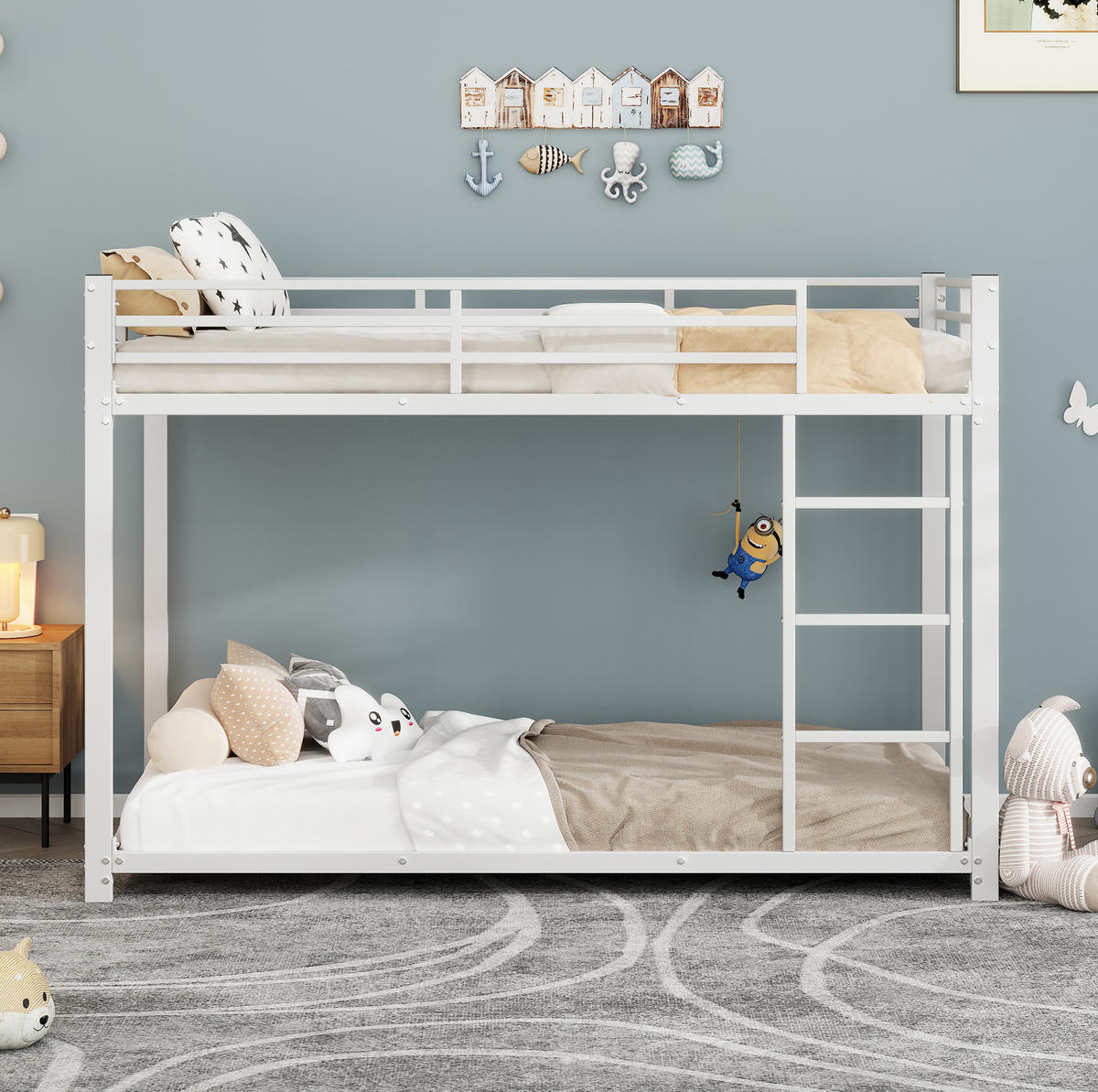 ETAGENBETT 90/200 cm Weiß aus Metall für Kinder mit Sicherheitsleisten - Weiß, Metall (90/200cm) - Flora Grace