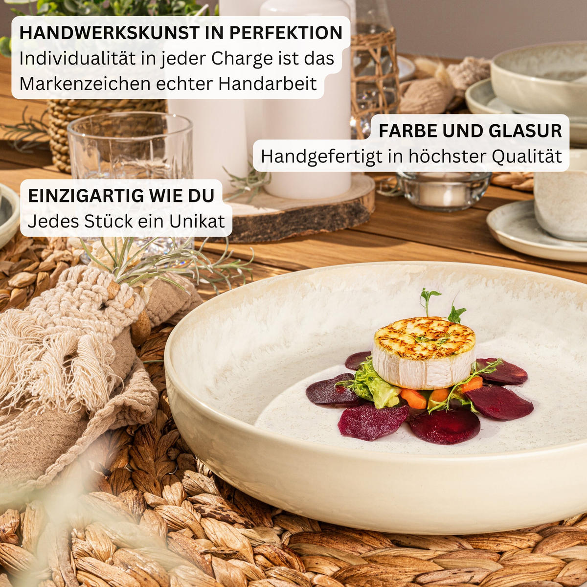 PASTASCHALEN SET KEY WEST - 6 teilig aus Steingut - Creme, Stein (22.2cm) - Sänger