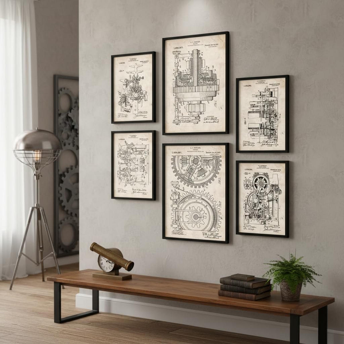POSTER Set Mit 6 Plakaten Mit Maschinen Patenten Im Vintage Stil A3 & A4 Schwarzer Rahmen - Schwarz, Papier (29/3cm) - Nacnic