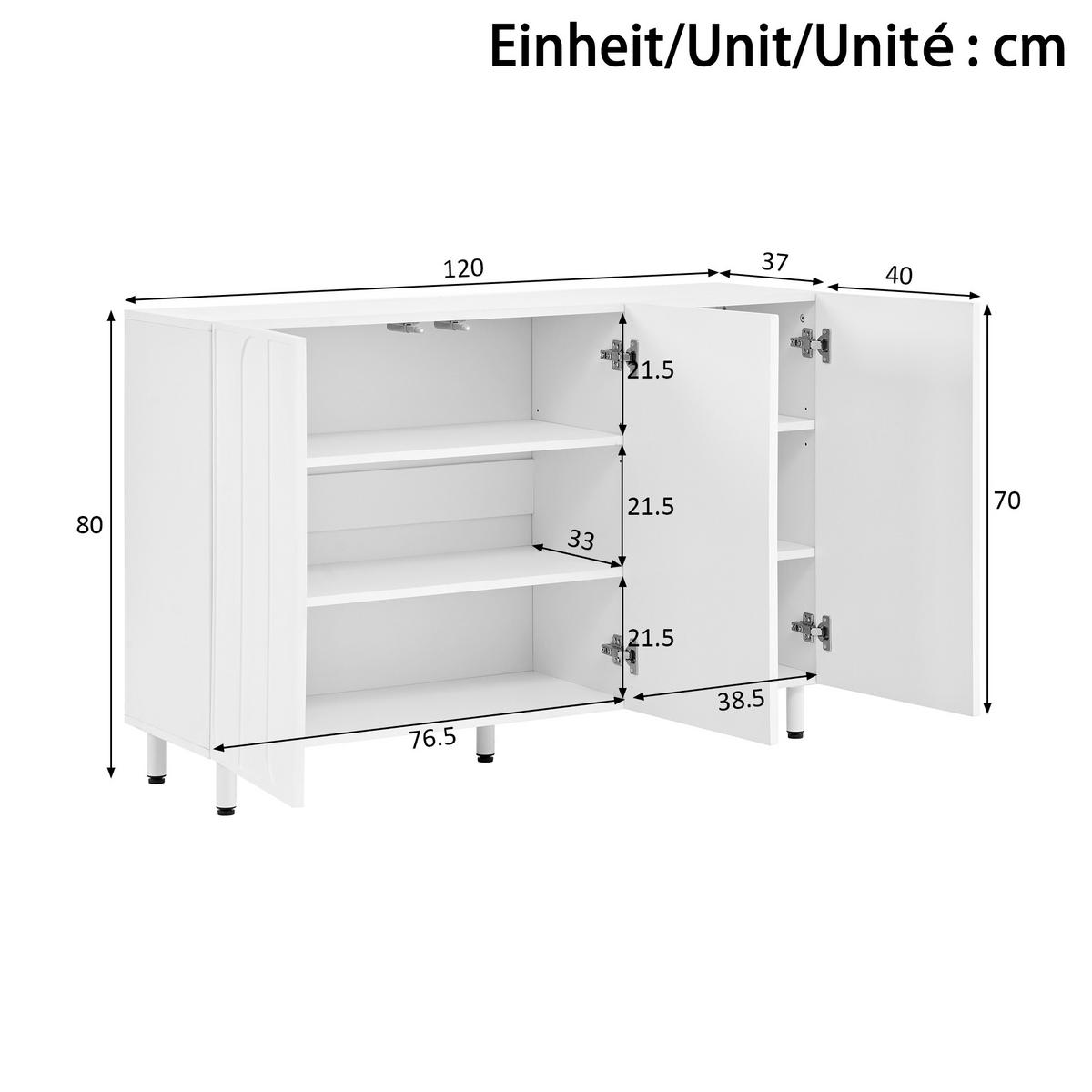 SCHUHSCHRANK 2-in-1 mit 3 Türen und verstellbaren Böden - Weiß, Holzwerkstoff (120/80/37cm) - FLIEKS