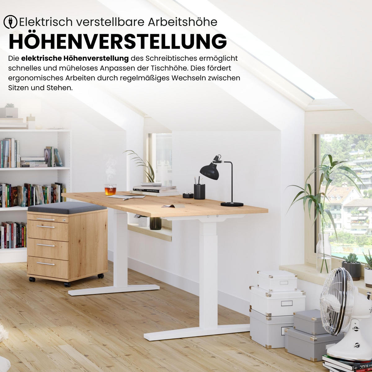 SCHREIBTISCH elektrisch XMKA 80/160/74 cm in Ahornfarben/Graphitfarben - Ahornfarben/Graphitfarben, Holzwerkstoff (80/160/74cm) - bümö