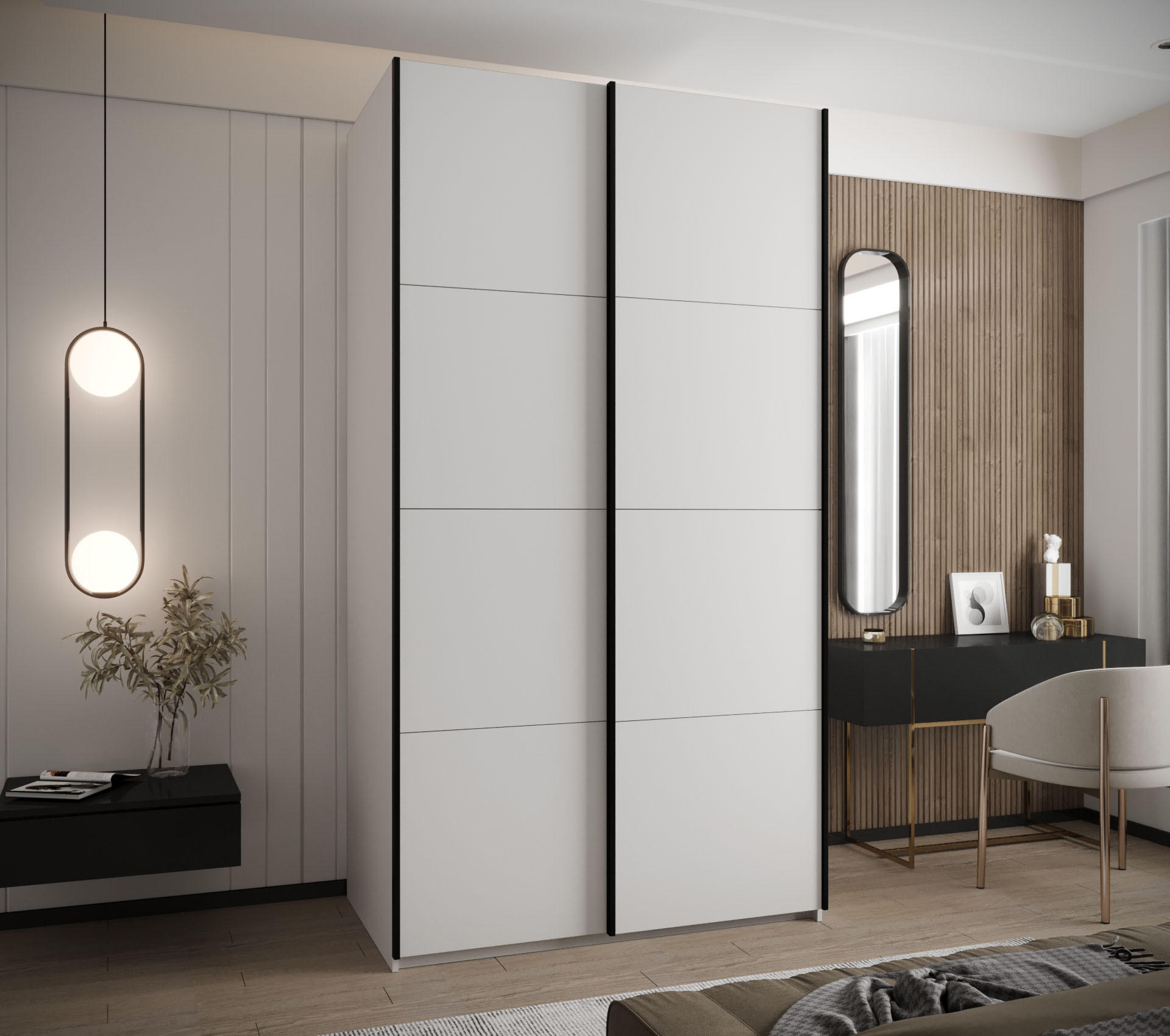 SCHWEBETÜRENSCHRANK 245,5/130/64 2-türig - Schwarz/Weiß, Holz/Metall (130/245/64cm) - Abiks Möbel