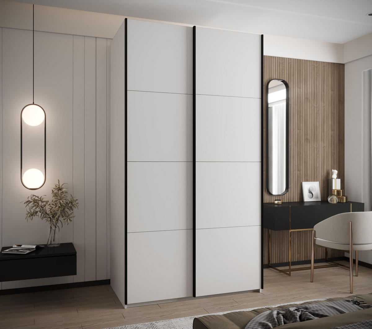 SCHWEBETÜRENSCHRANK 245,5/130/64 2-türig - Schwarz/Weiß, Holz/Metall (130/245/64cm) - Abiks Möbel