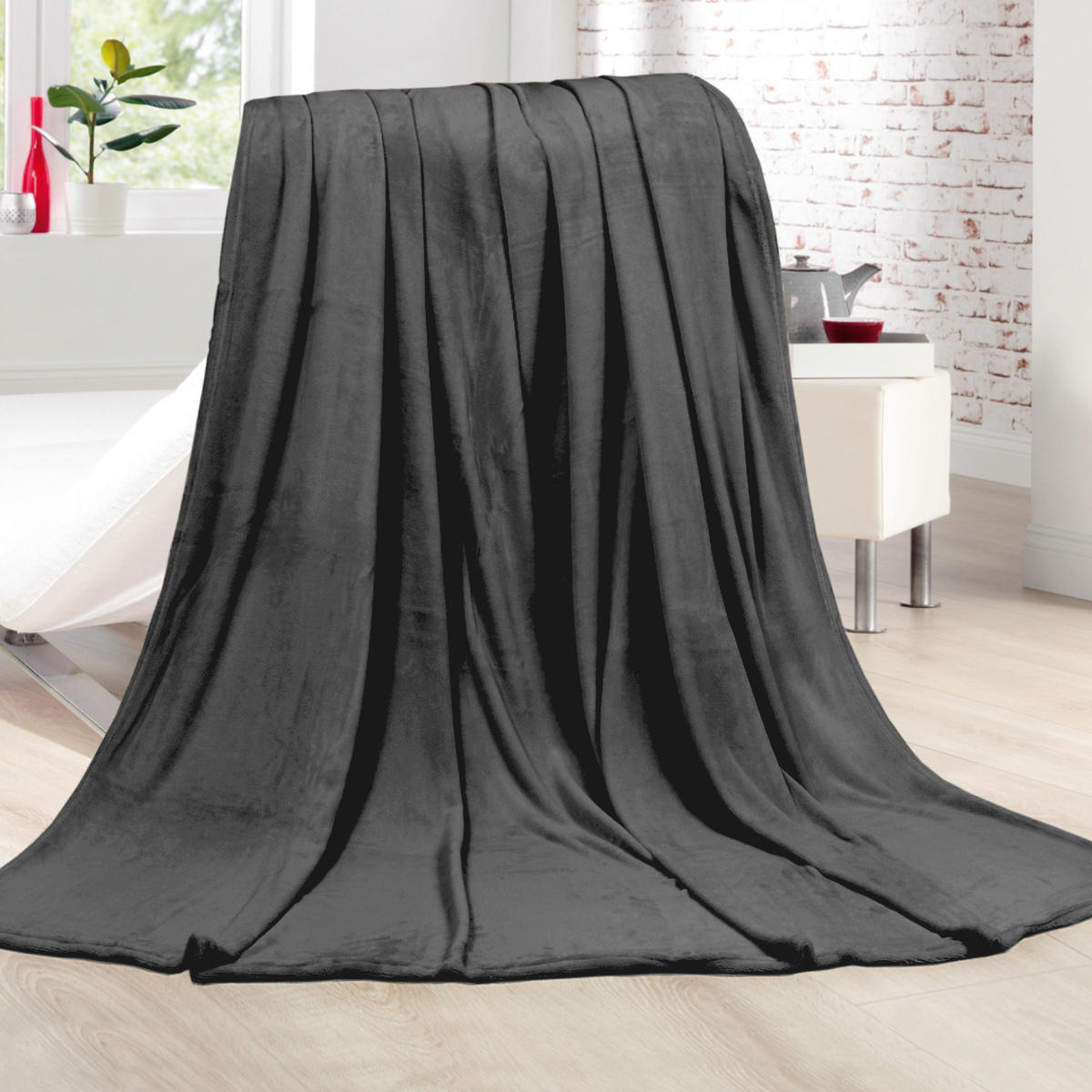 KUSCHELDECKE mit Cashmere Touch 150x200 cm Anthrazit - Anthrazit, Textil (150/200cm)