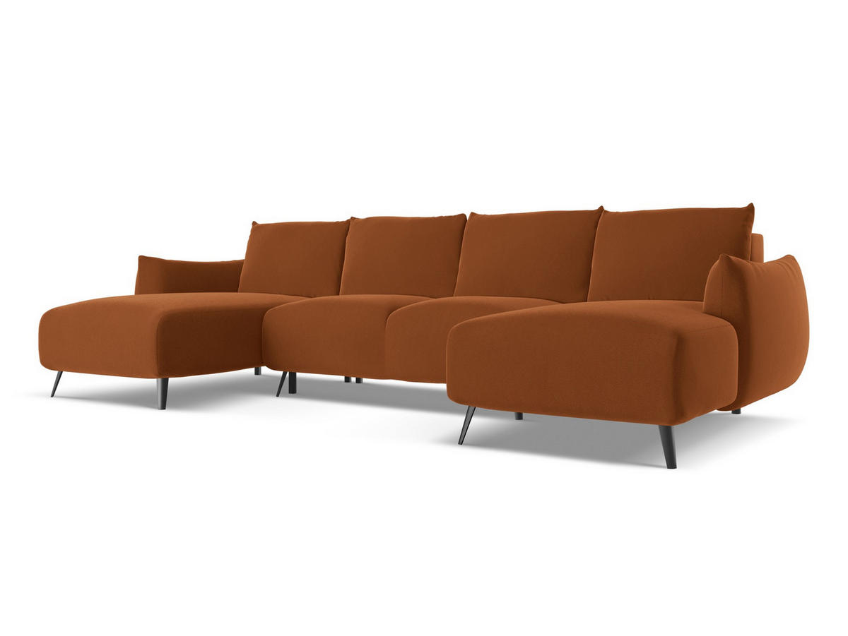 WOHNLANDSCHAFT Samt Stoff Orange - Terra cotta/Schwarz, Textil/Metall (317/86/162cm) - Makamii