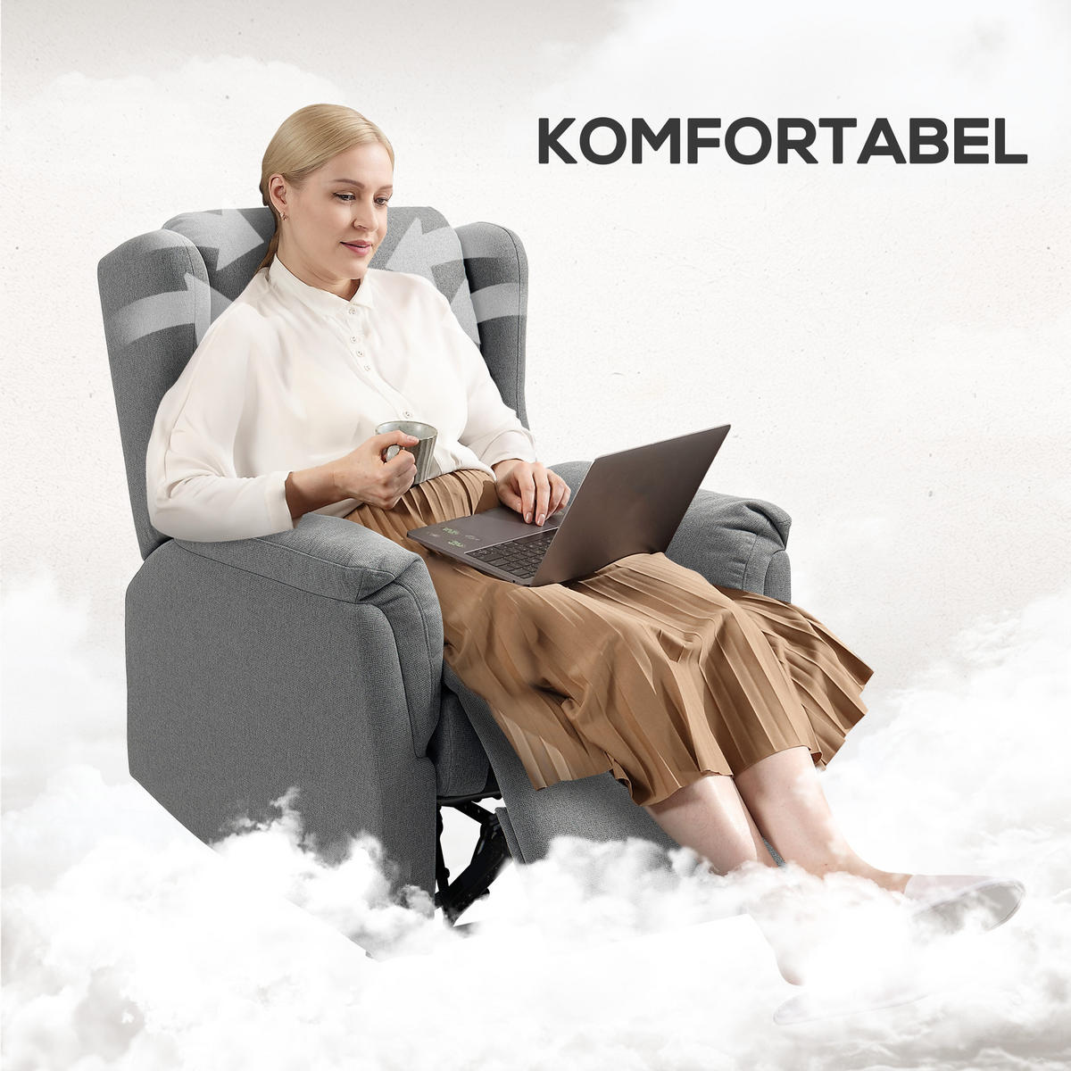 RELAXSESSEL, Fernsehsessel mit Liegefunktion, TV-Sessel mit Taschenfederkern - Dunkelgrau, Textil/Metall (80/101/94cm) - HOMCOM