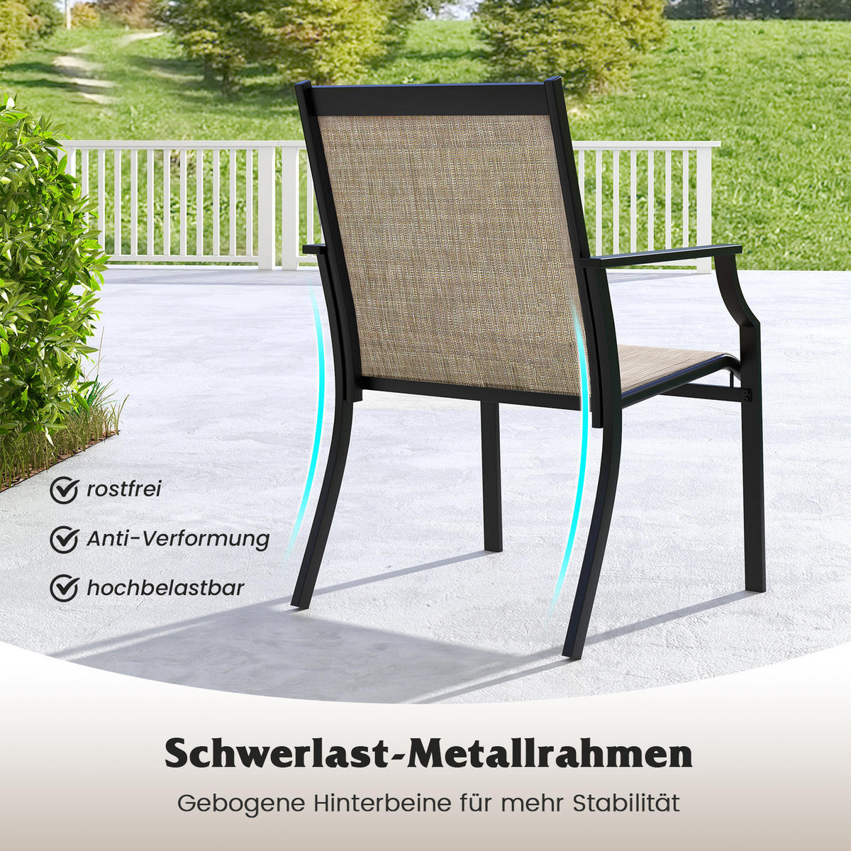 GARTENSTÜHLE Kaffee(2er-Set) - Braun, Metall (61/90/66cm) - COSTWAY