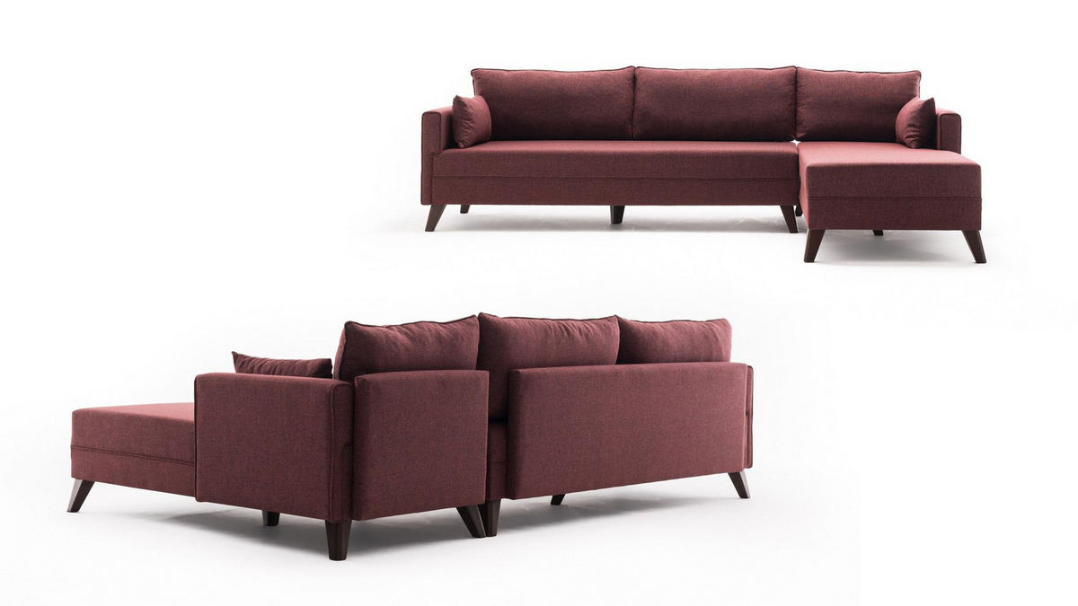 ECKSOFA mit losen Rückenkissen und Schlaffläche - Rot/Walnussfarben, Holz/Kunststoff (165/275cm) - myHomelando