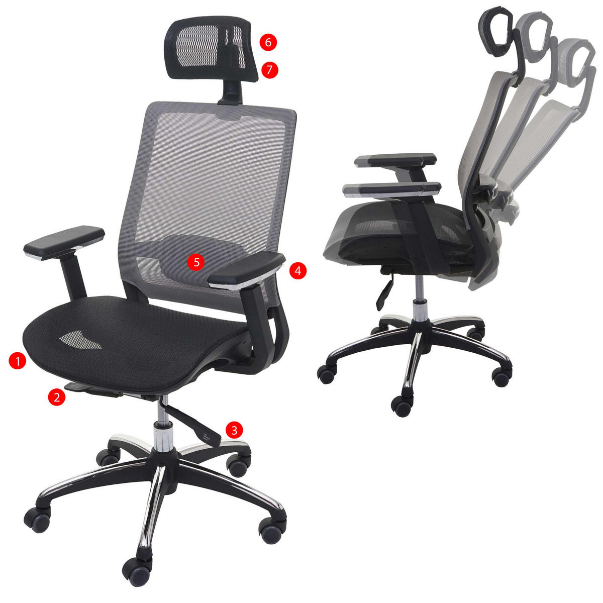 BÜROSTUHL Schwarz, Grau - Schwarz/Grau, Textil (63/124/68cm) - MCW