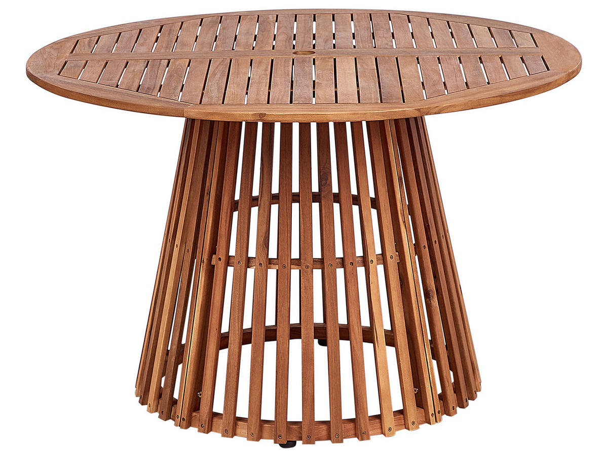 GARTENMÖBEL-SET 4-Sitzer Heller Holzfarbton mit Sonnenschirm Agello - Hellbraun/Beige, Holz - Beliani