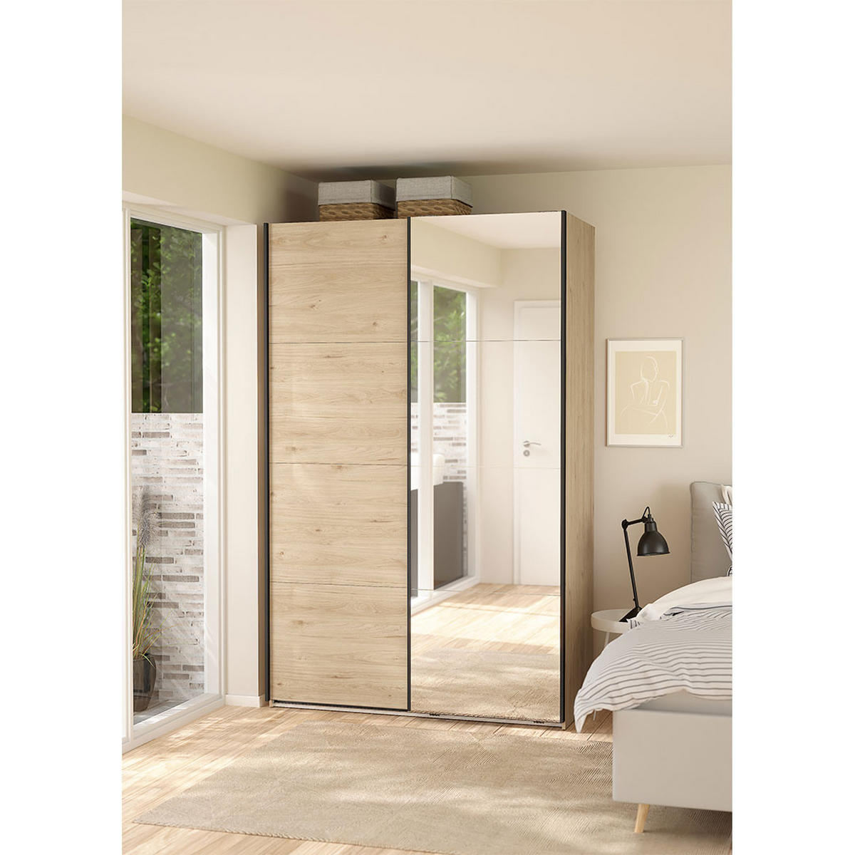 SCHIEBETÜRENSCHRANK, Bergamo, Eiche, Holzwerkstoff, 139 x 67 x 221 cm - Eichefarben, Holzwerkstoff (139/221/67cm) - ebuy24