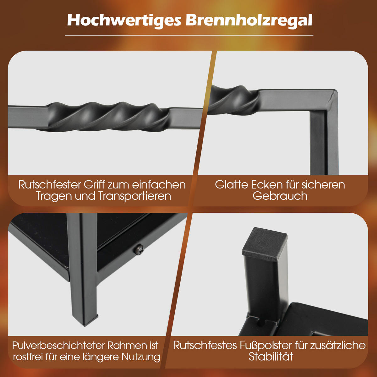 KAMINHOLZREGAL Schwarz - Schwarz, Metall (34/36/40cm) - COSTWAY
