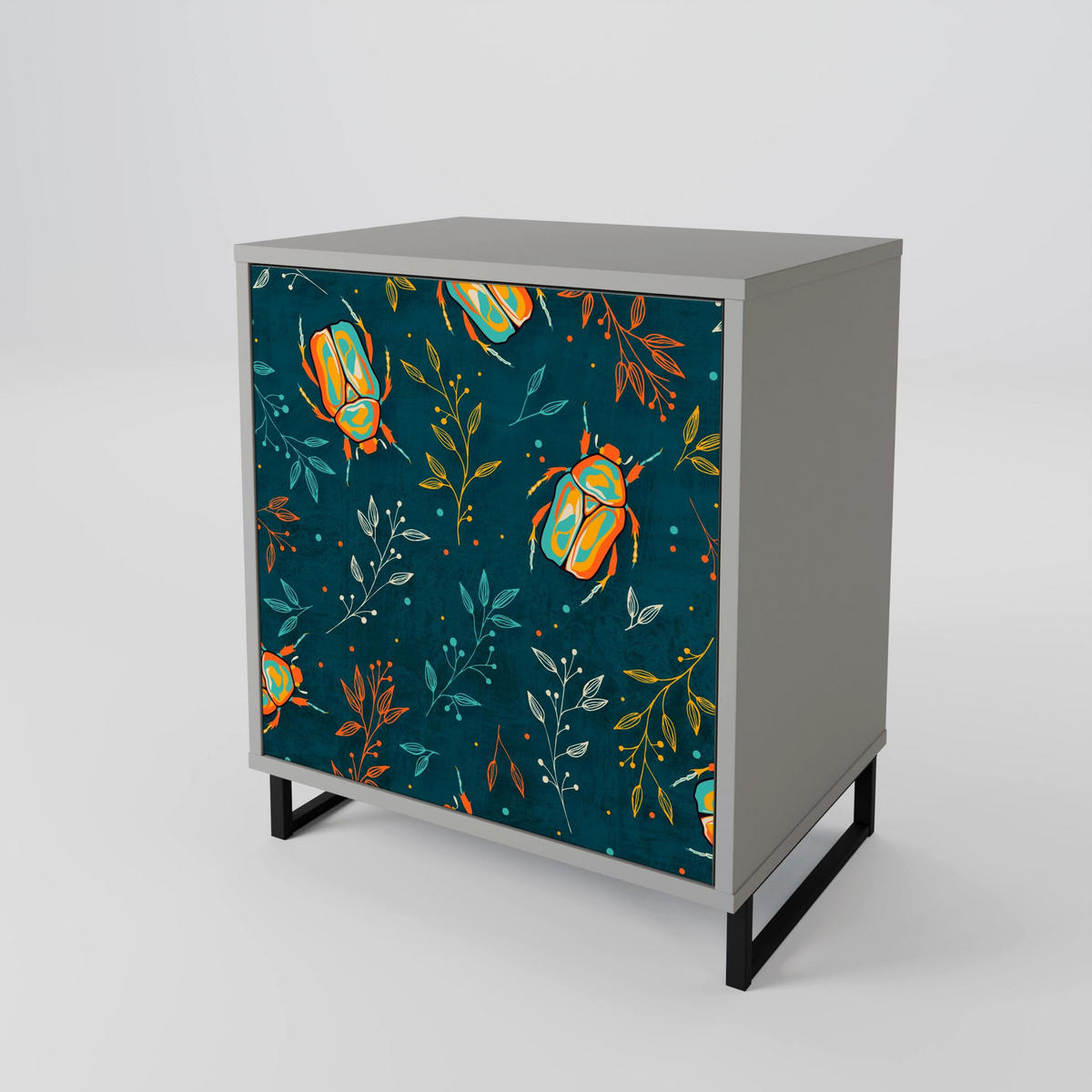 SIDEBOARD AUTUMN INSECTS, Grau, 57,5x42x57,5 cm, Ohne Füße - Multicolor/Grau, Holzwerkstoff (57.5/57.5/42cm) - SpaceRebels