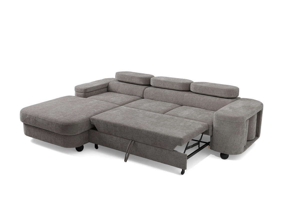 ECKSOFA LOVE L Links mit Schlaffunktion 124x210 Chenille Grau - Schwarz/Grau, Holz/Textil (284/205cm) - Muffo